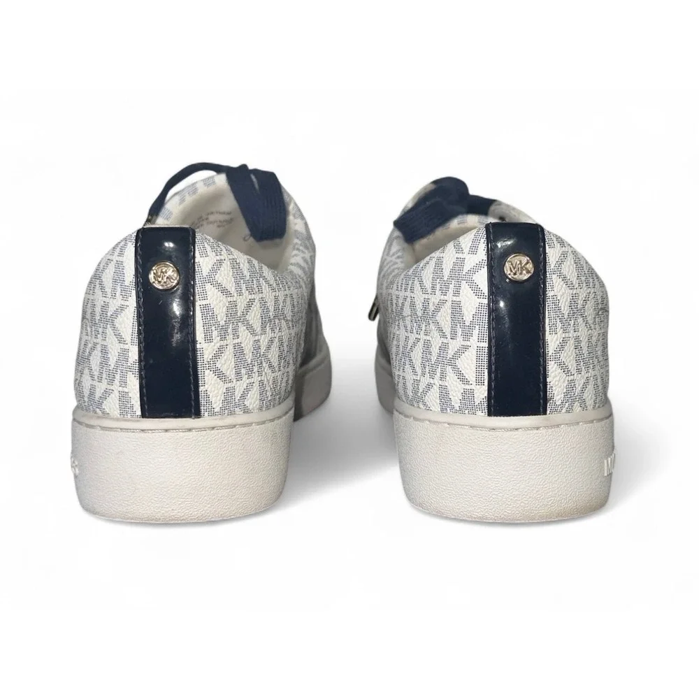 Michael‎ Kors Women's MK Signature Logo Low Top Sneakers White Navy Size 9.5